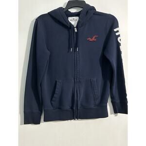 HOLLISTER California Full Zip Hooded Sweatshirt Hoodie Men's Size XS Navy FLAW